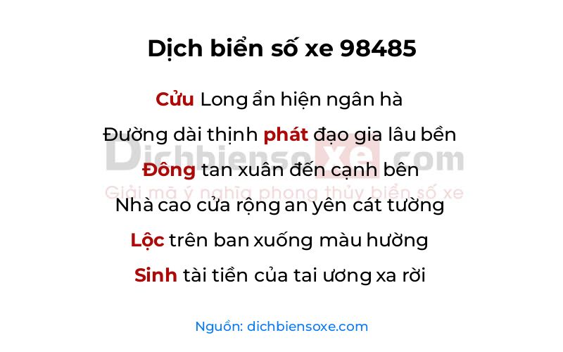 Dịch thơ biển số 98485