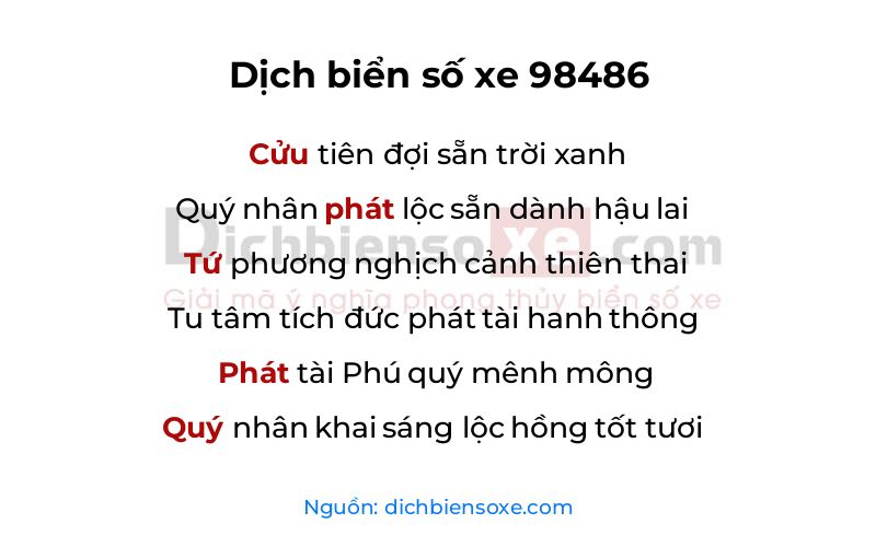 Dịch thơ biển số 98486