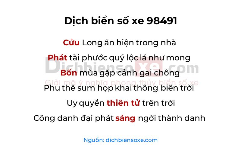 Dịch thơ biển số 98491