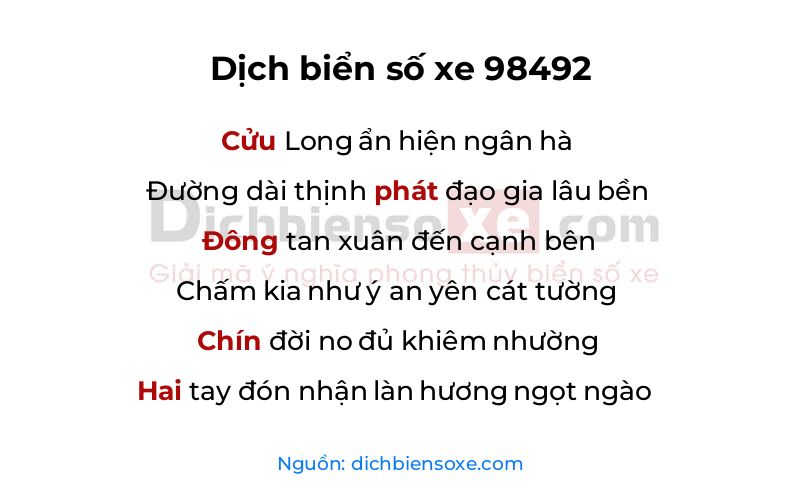 Dịch thơ biển số 98492