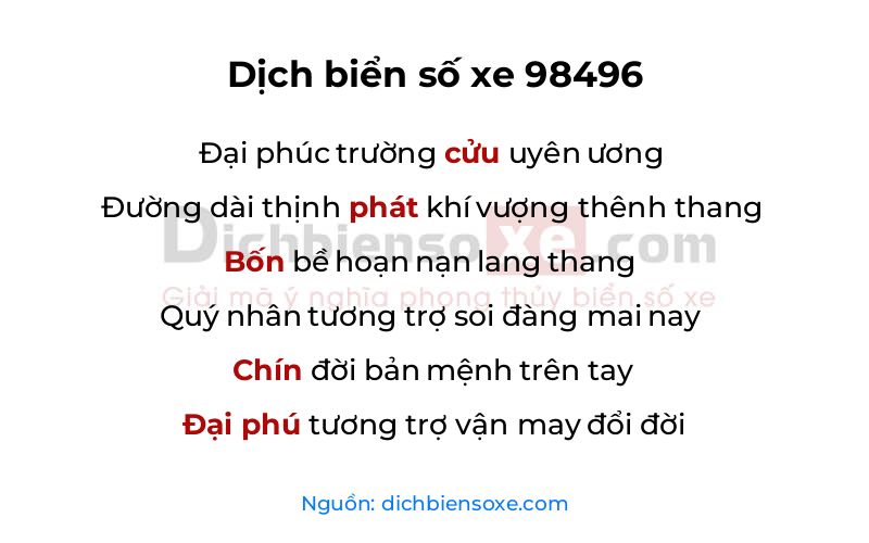 Dịch thơ biển số 98496