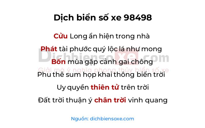 Dịch thơ biển số 98498