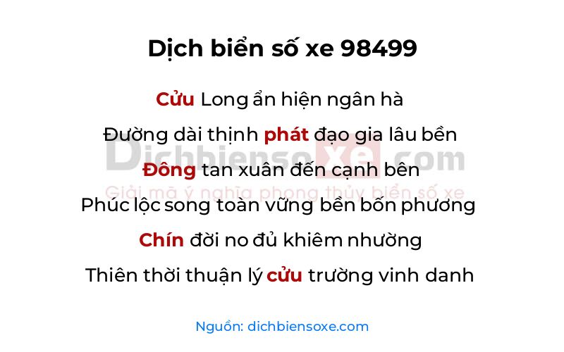 Dịch thơ biển số 98499
