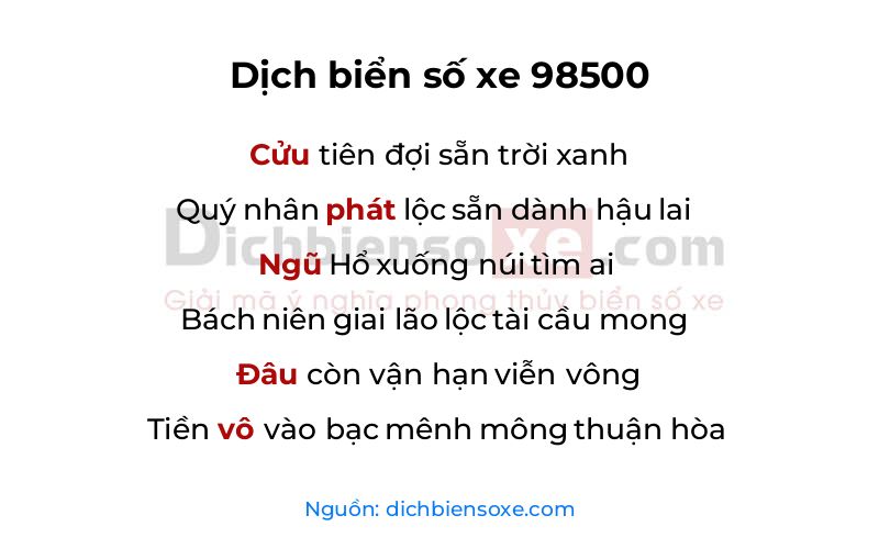 Dịch thơ biển số 98500