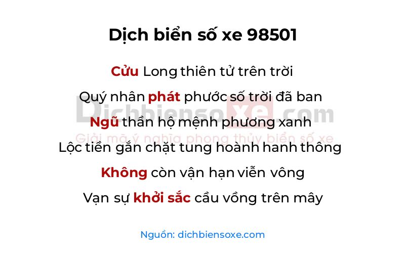 Dịch thơ biển số 98501