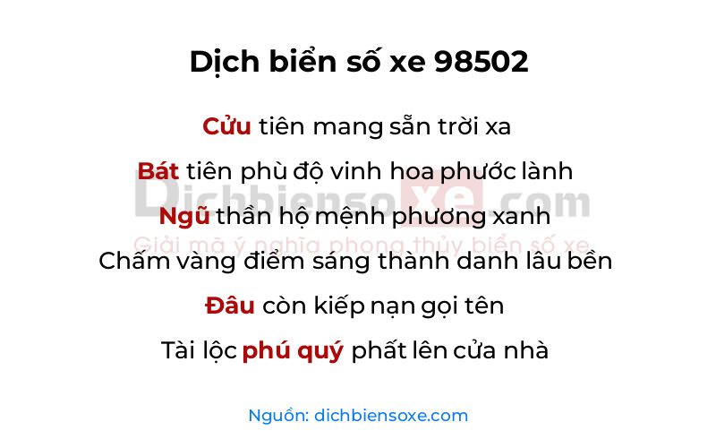 Dịch thơ biển số 98502