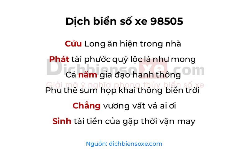 Dịch thơ biển số 98505