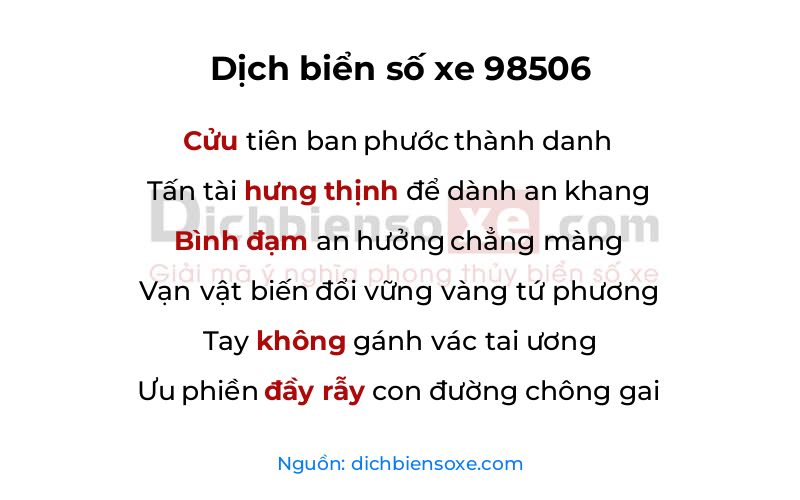Dịch thơ biển số 98506