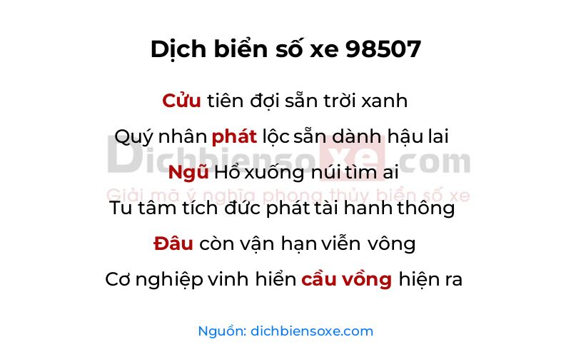 Dịch thơ biển số 98507
