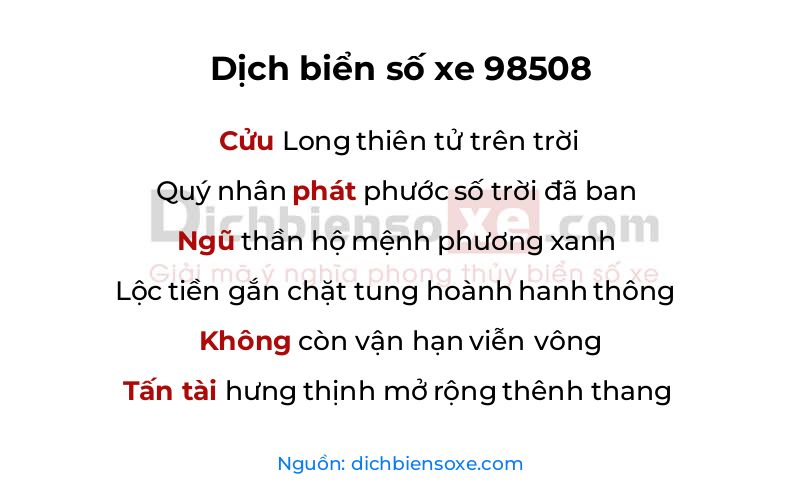 Dịch thơ biển số 98508