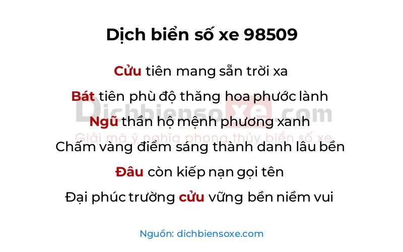 Dịch thơ biển số 98509