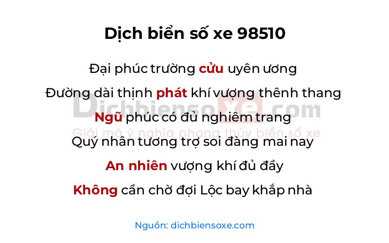 Dịch thơ biển số 98510