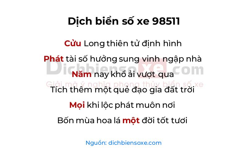 Dịch thơ biển số 98511