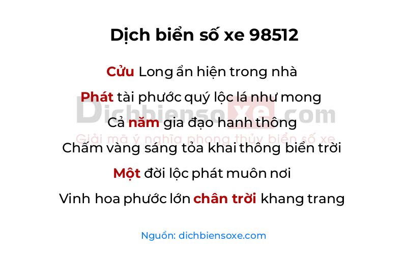 Dịch thơ biển số 98512