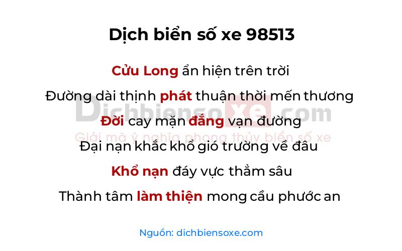Dịch thơ biển số 98513
