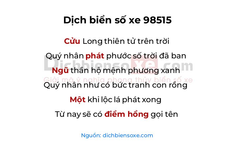 Dịch thơ biển số 98515
