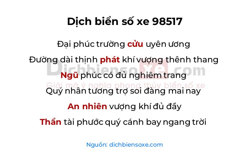 Dịch thơ biển số 98517