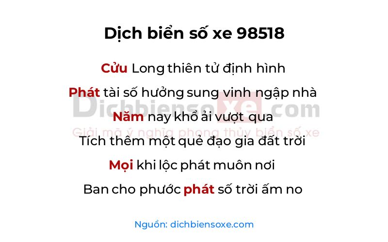 Dịch thơ biển số 98518