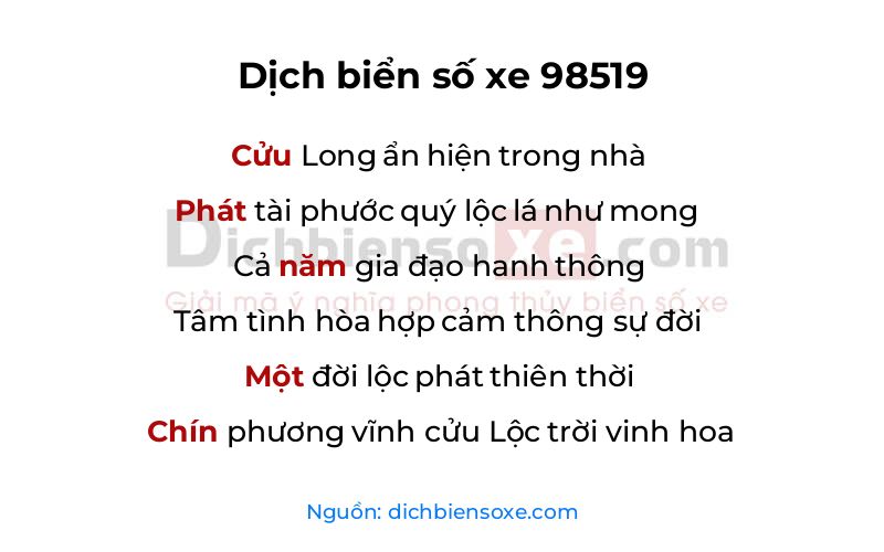 Dịch thơ biển số 98519