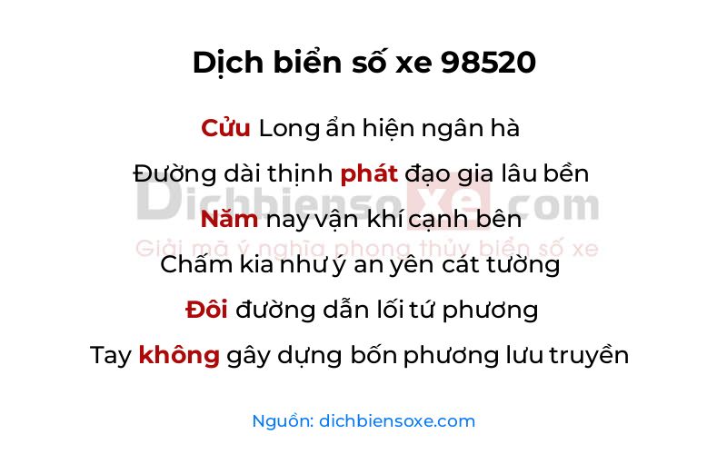 Dịch thơ biển số 98520
