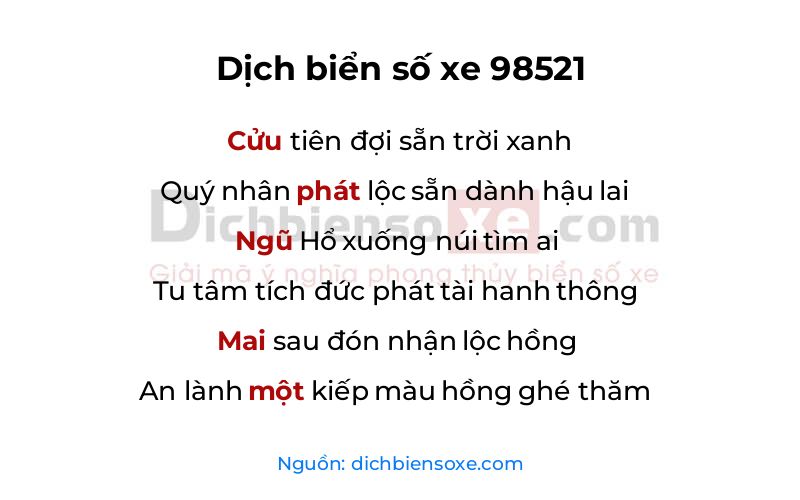 Dịch thơ biển số 98521