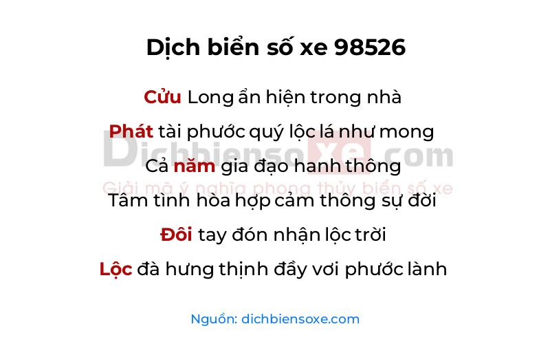 Dịch thơ biển số 98526