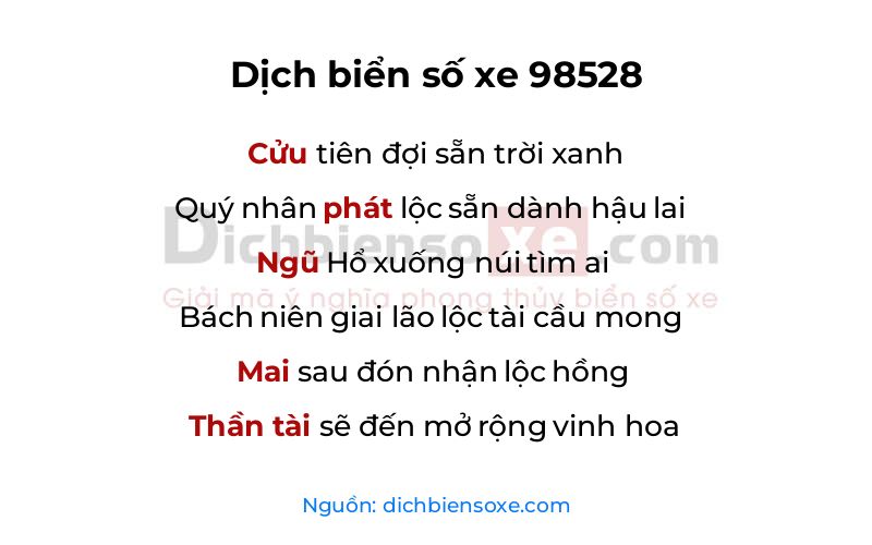 Dịch thơ biển số 98528
