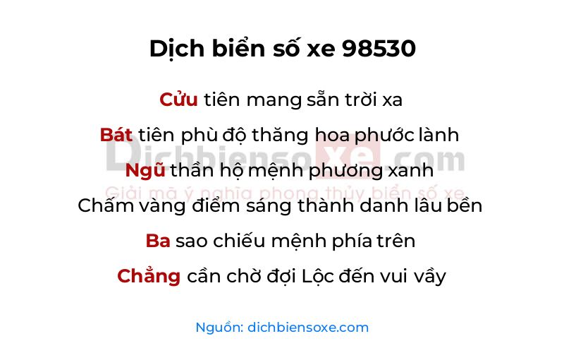 Dịch thơ biển số 98530