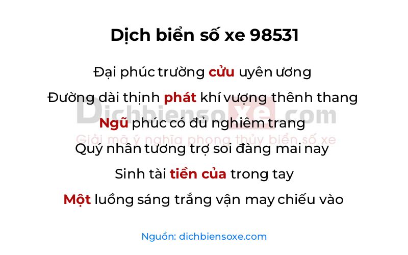 Dịch thơ biển số 98531