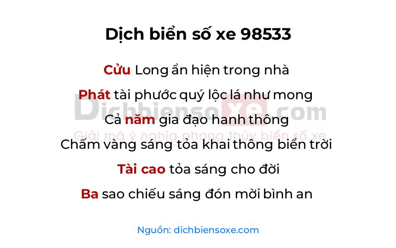Dịch thơ biển số 98533