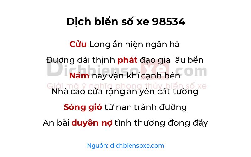 Dịch thơ biển số 98534