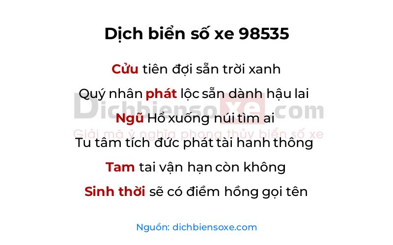 Dịch thơ biển số 98535