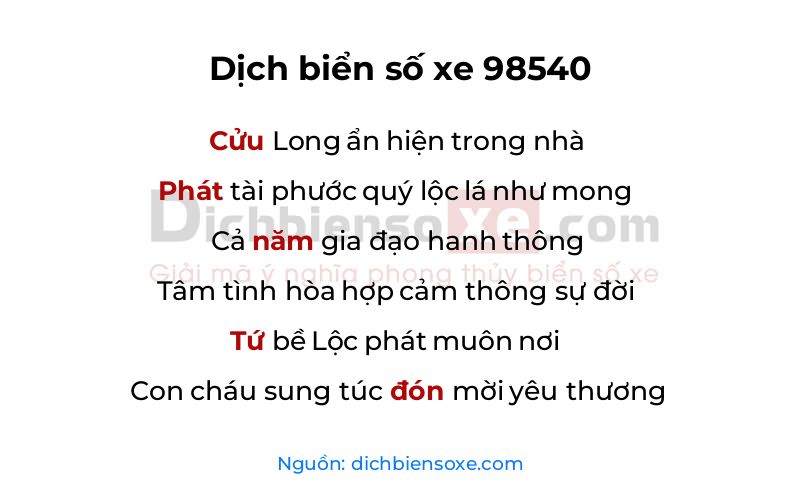 Dịch thơ biển số 98540