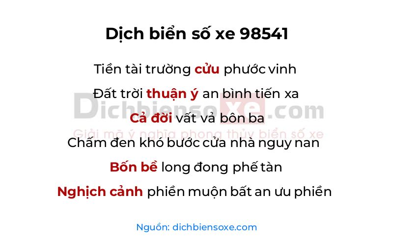 Dịch thơ biển số 98541