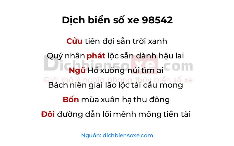 Dịch thơ biển số 98542