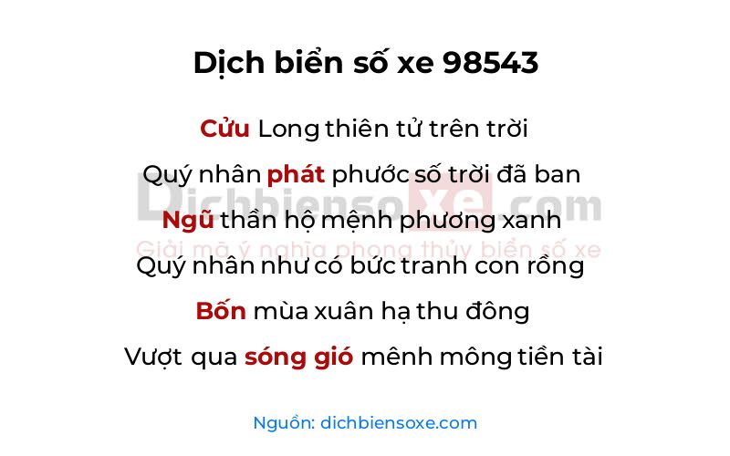 Dịch thơ biển số 98543