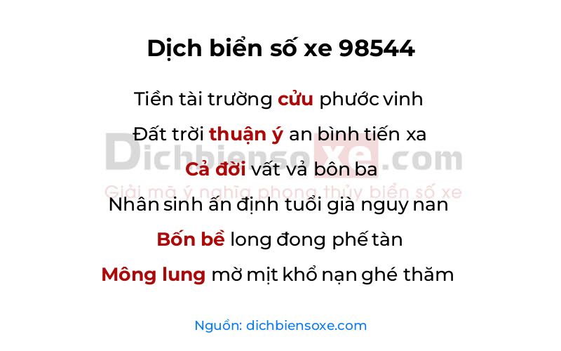 Dịch thơ biển số 98544