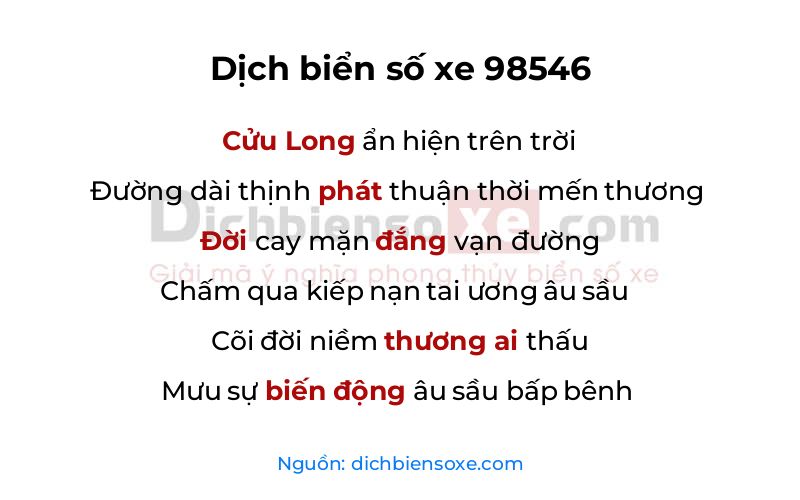 Dịch thơ biển số 98546