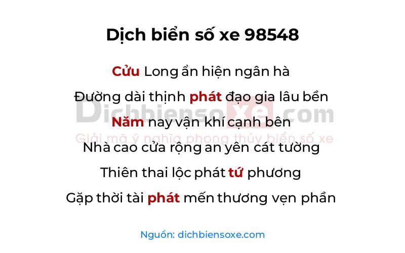 Dịch thơ biển số 98548