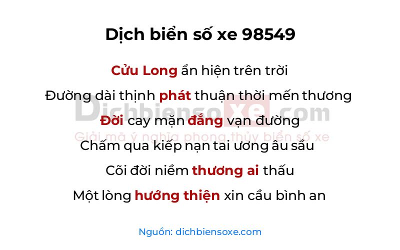 Dịch thơ biển số 98549