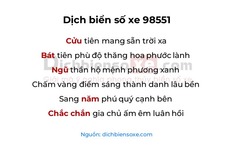 Dịch thơ biển số 98551