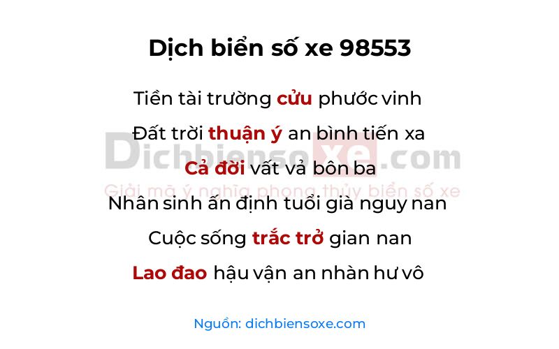 Dịch thơ biển số 98553