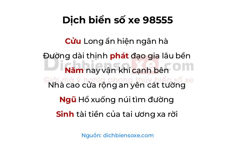 Dịch thơ biển số 98555
