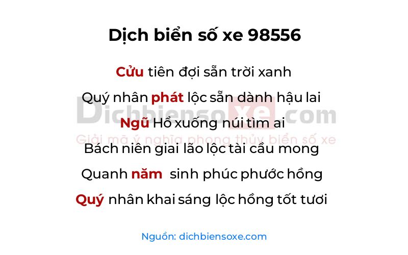 Dịch thơ biển số 98556
