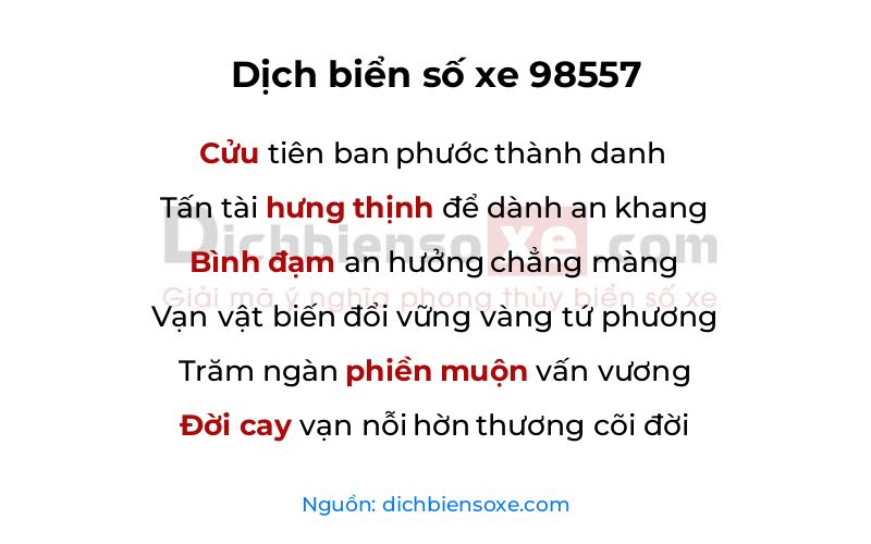 Dịch thơ biển số 98557