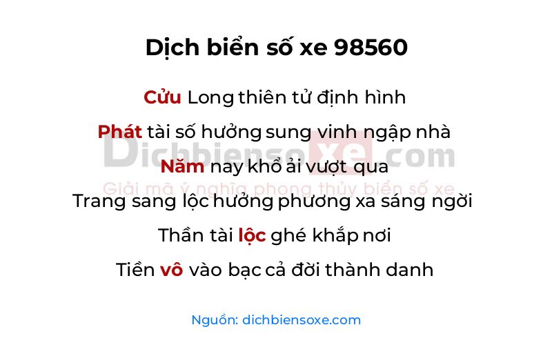 Dịch thơ biển số 98560