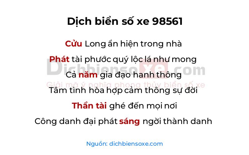 Dịch thơ biển số 98561