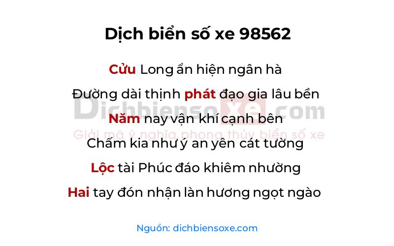 Dịch thơ biển số 98562