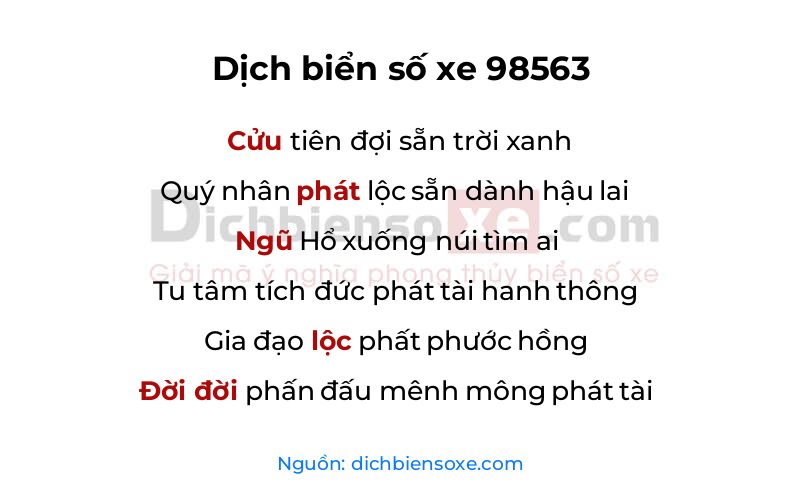 Dịch thơ biển số 98563