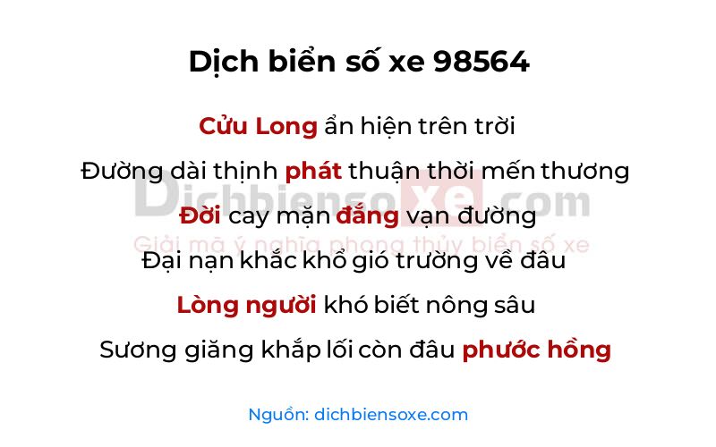 Dịch thơ biển số 98564